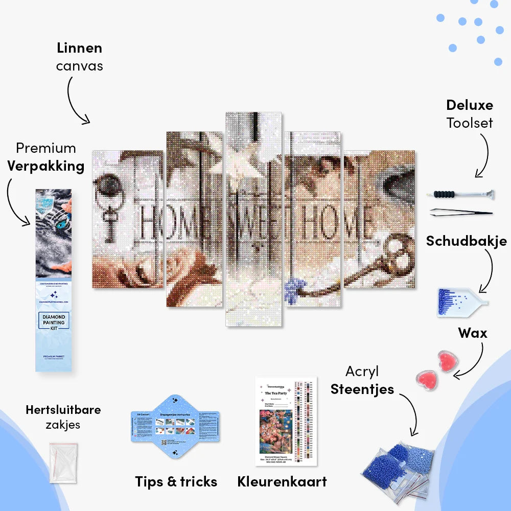 Diamantmalingssæt Home Sweet Home Trælook 5-panel - SEOS Shop®