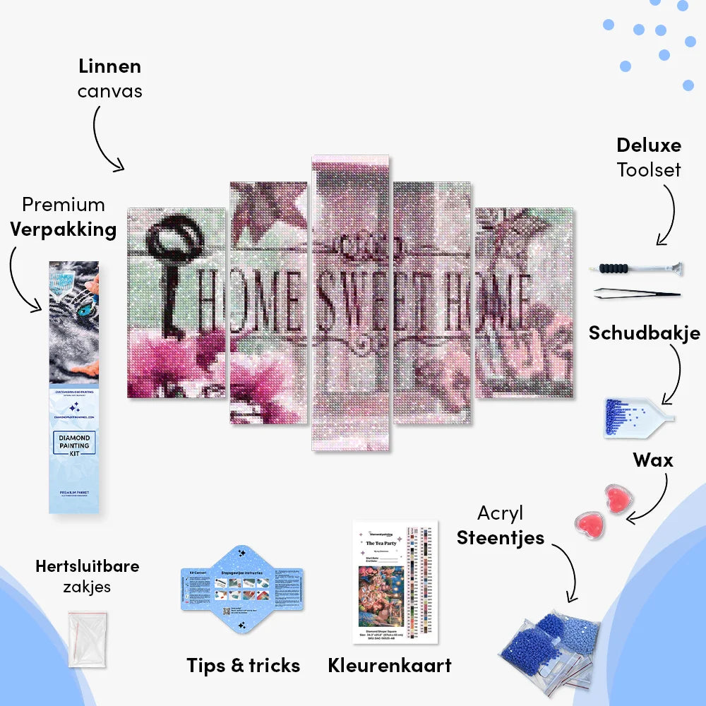 Diamantmalingssæt Home Sweet Home Pink 5 dele - SEOS Shop ®
