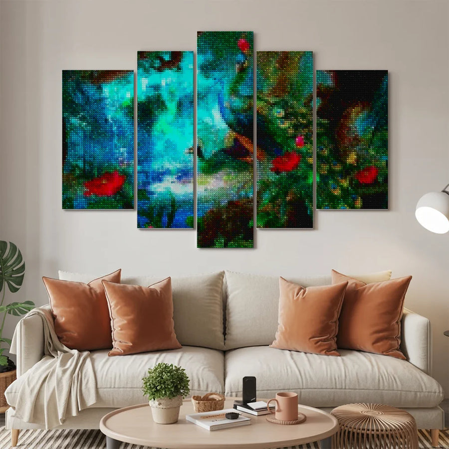 Diamantmaleri påfugl i farverig skov, 5 dele - SEOS Shop ®