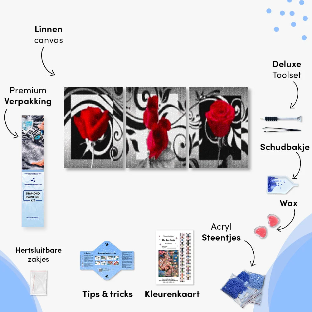 Diamantmaling Røde Roser 3-delt - SEOS Shop ®