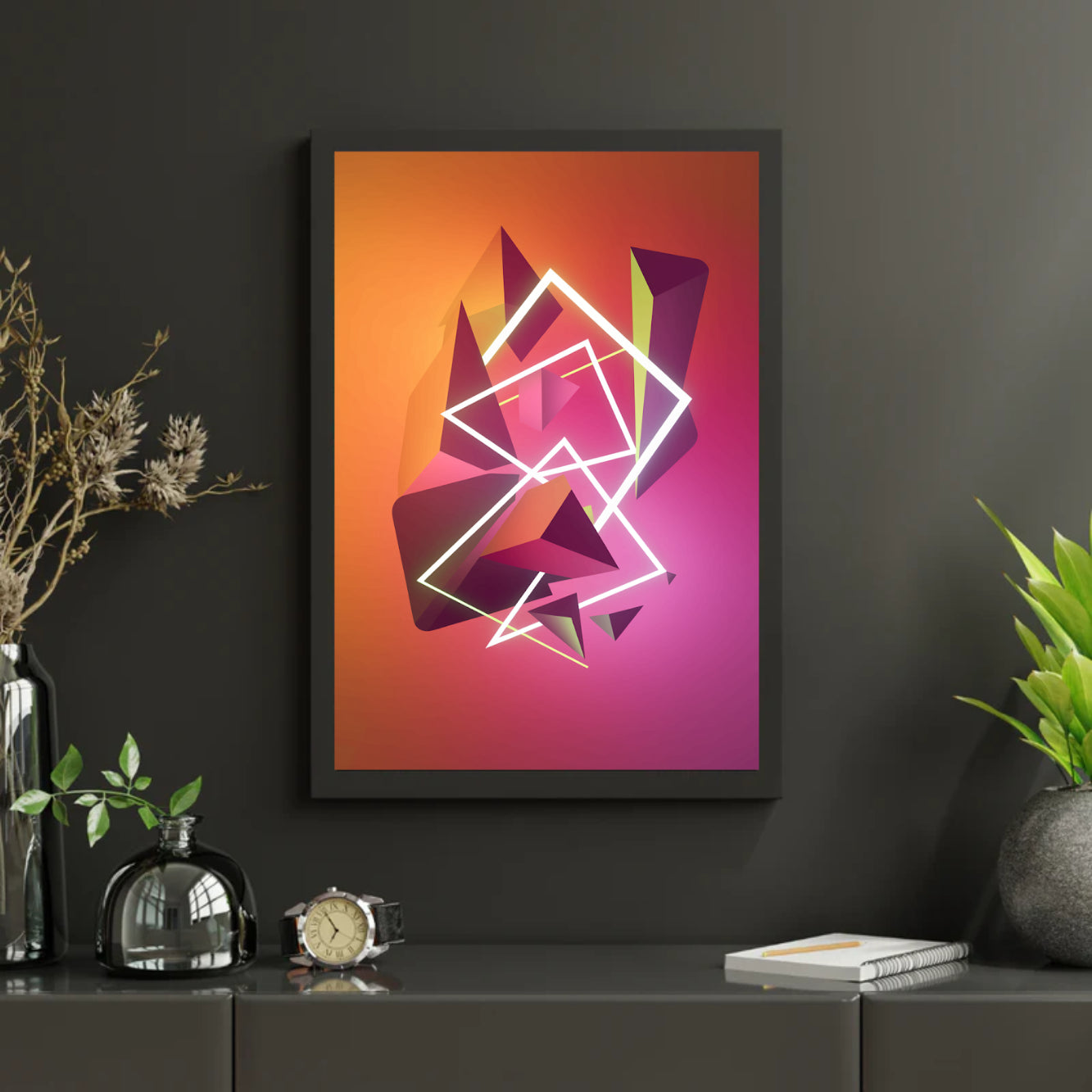 Diamantmaling - Abstrakte geometriske former i neonfarver