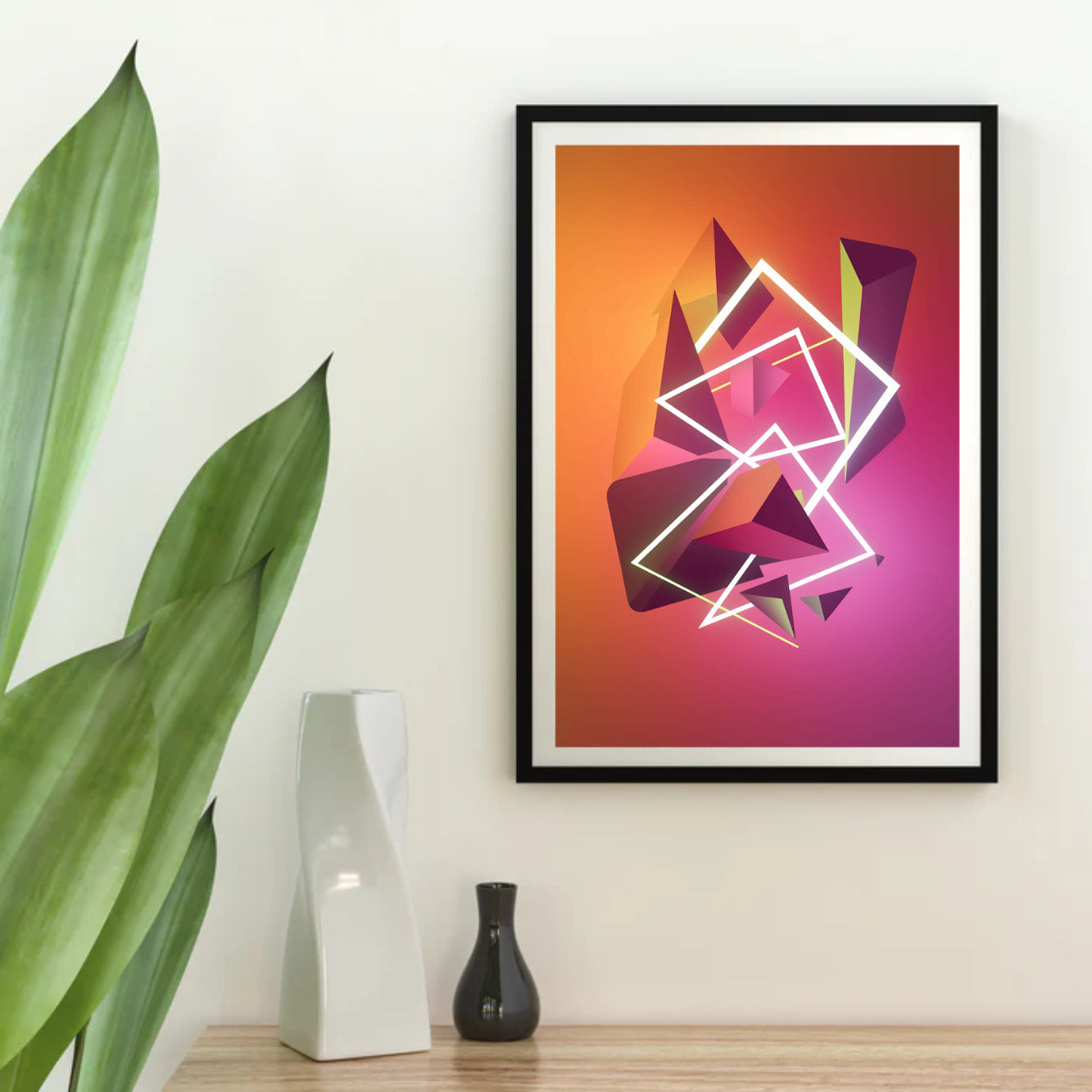 Diamantmaling - Abstrakte geometriske former i neonfarver