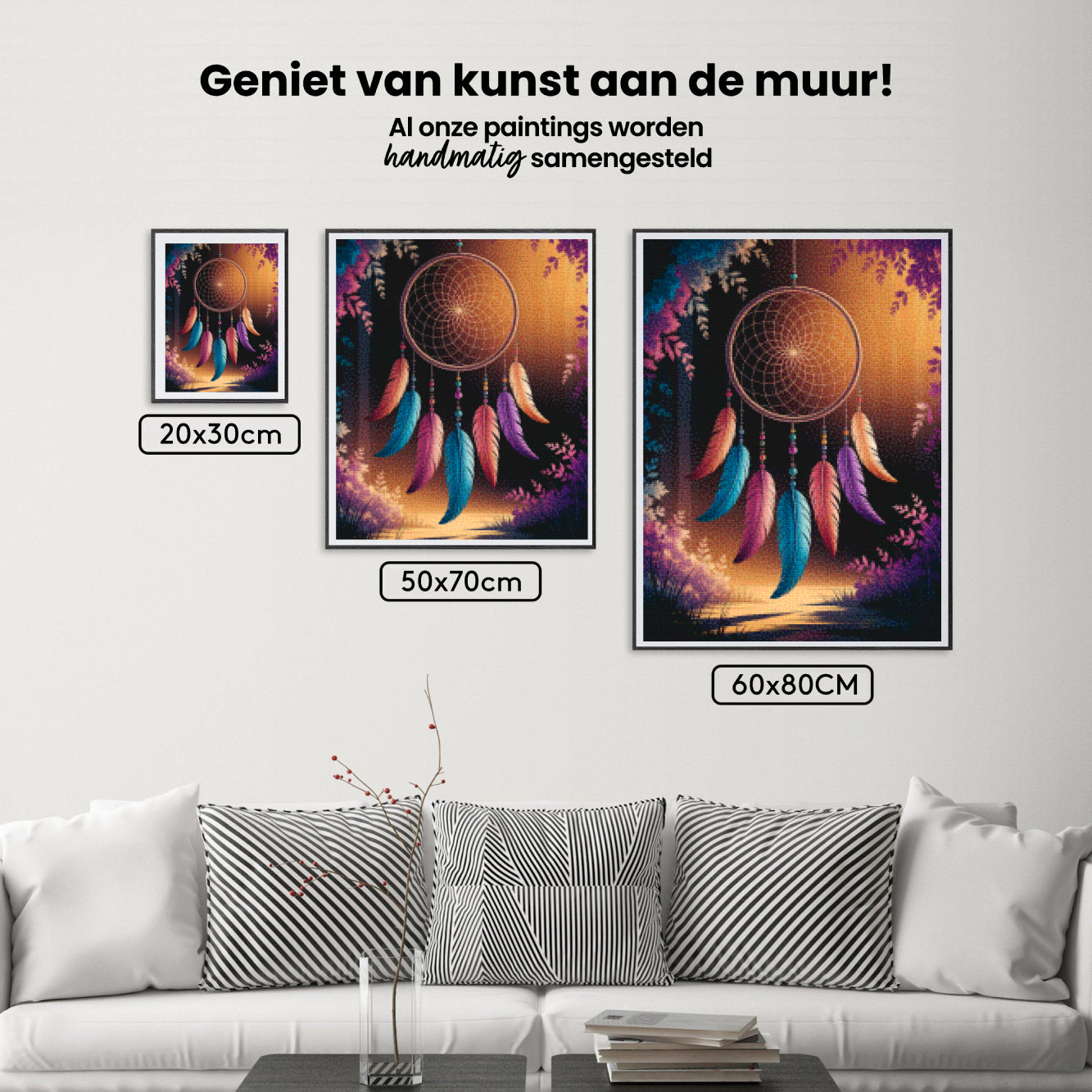 Diamantmaleri - Drømmefanger med fjer og perler