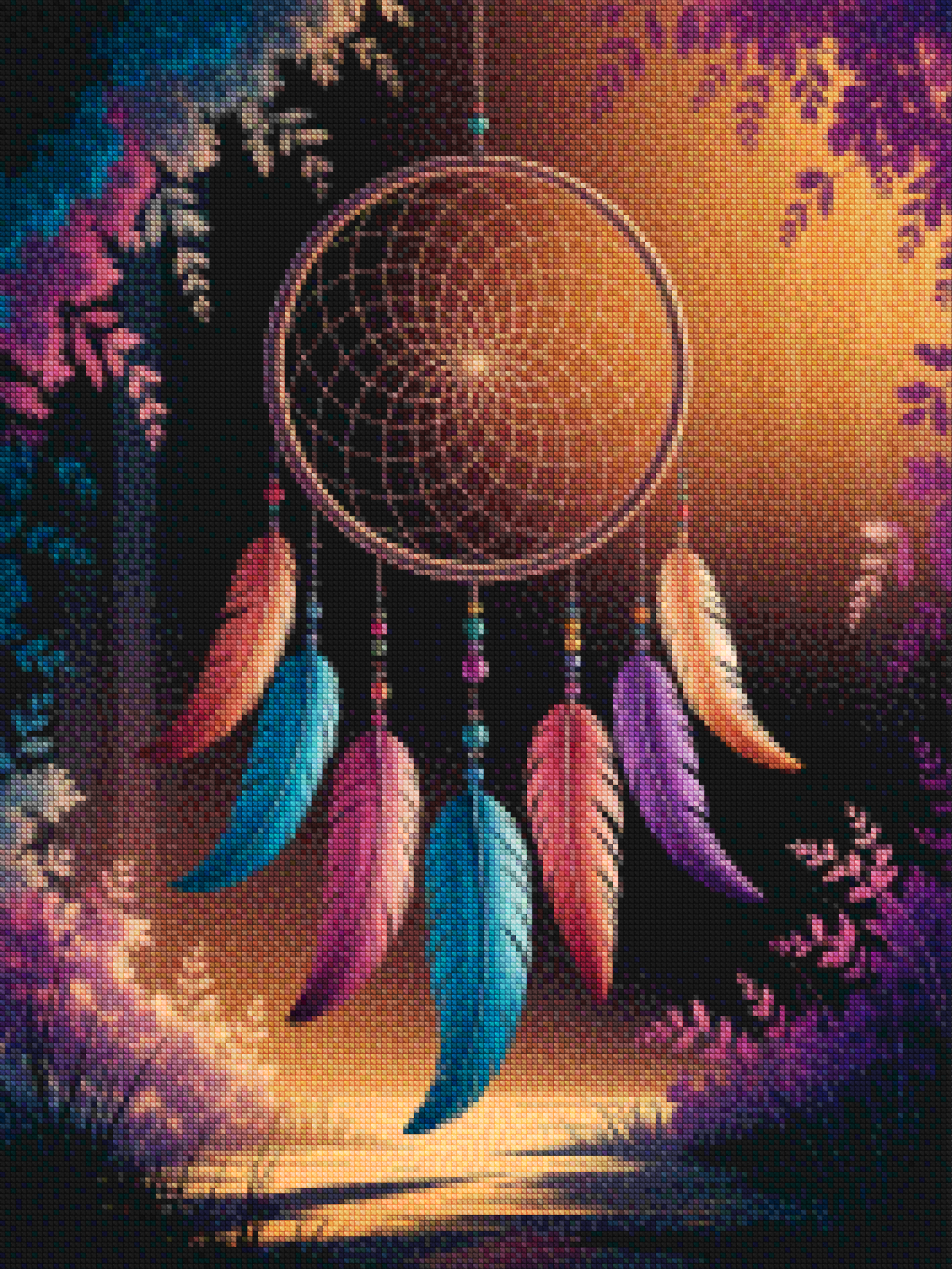 Diamantmaleri - Drømmefanger med fjer og perler