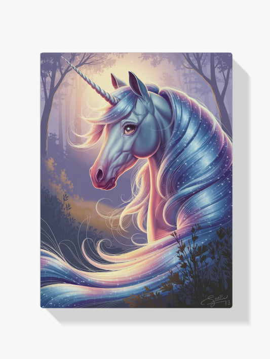 Diamantmaleri - Drømmende enhjørningshoved med flagrende manke