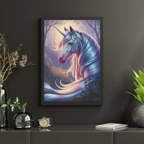 Diamantmaleri - Drømmende enhjørningshoved med flagrende manke