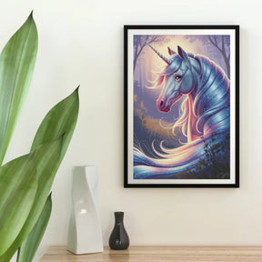 Diamantmaleri - Drømmende enhjørningshoved med flagrende manke