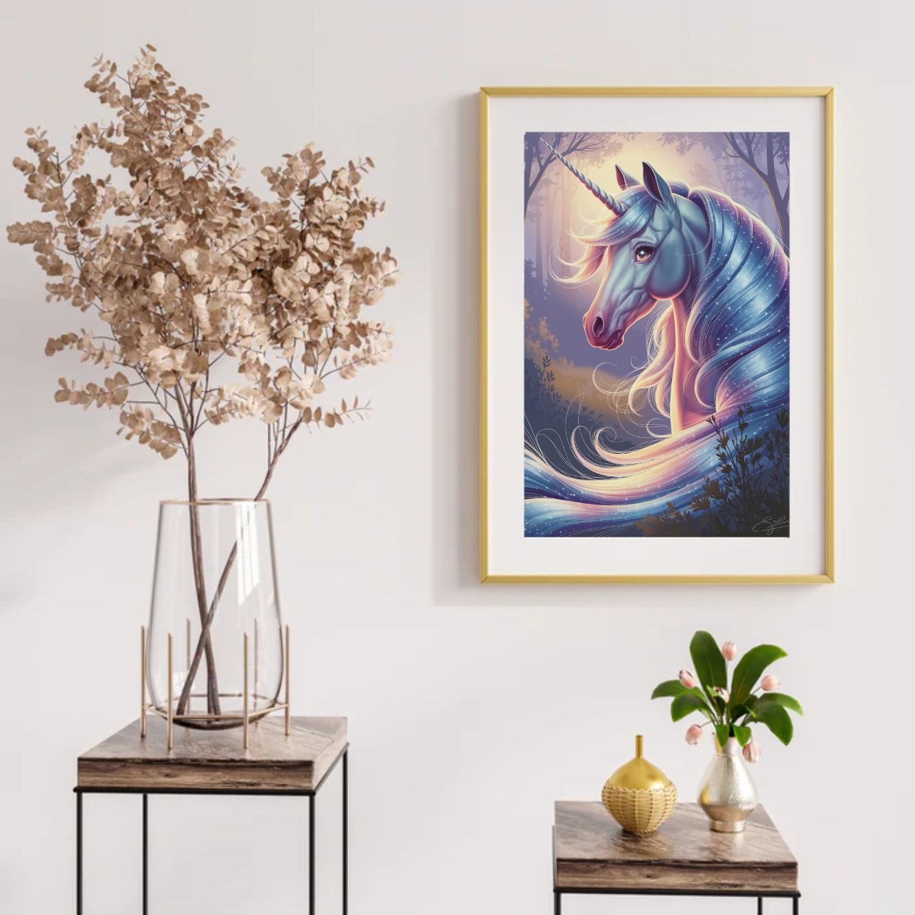 Diamantmaleri - Drømmende enhjørningshoved med flagrende manke