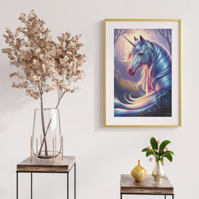 Diamantmaleri - Drømmende enhjørningshoved med flagrende manke