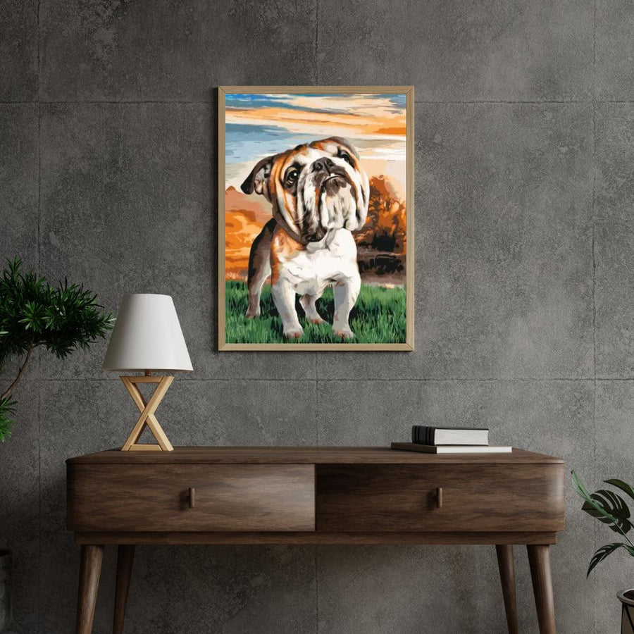 Diamantmaleri - Engelsk Bulldog i haven - SEOS®