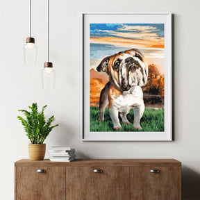 Diamantmaleri - Engelsk Bulldog i haven - SEOS®