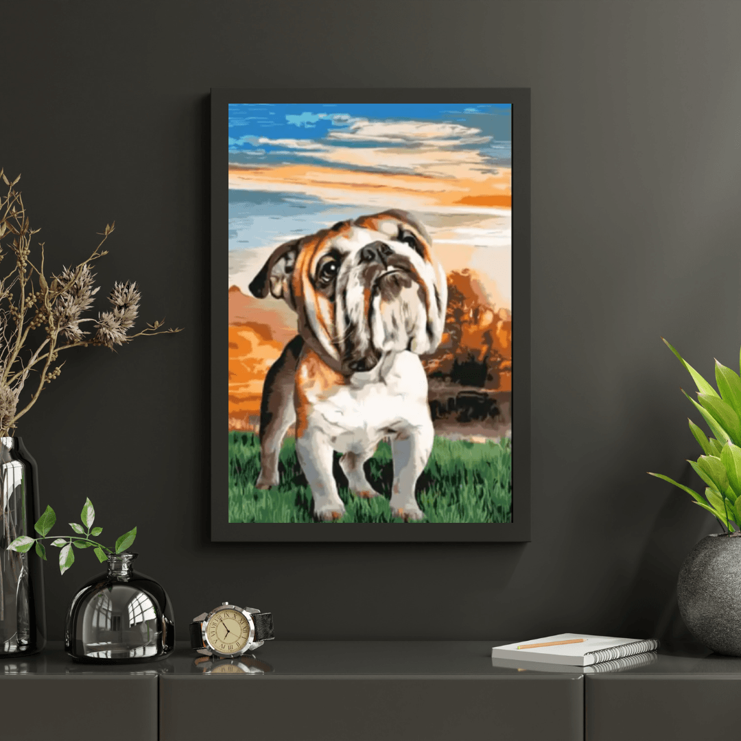 Diamantmaleri - Engelsk Bulldog i haven - SEOS®