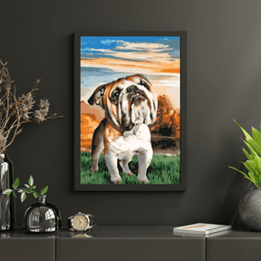 Diamantmaleri - Engelsk Bulldog i haven - SEOS®
