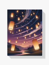 Diamantmaleri - Glødende lanterner svæver på nattehimlen