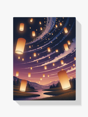 Diamantmaleri - Glødende lanterner svæver på nattehimlen