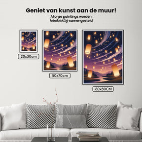 Diamantmaleri - Glødende lanterner svæver på nattehimlen