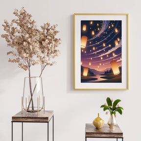 Diamantmaleri - Glødende lanterner svæver på nattehimlen