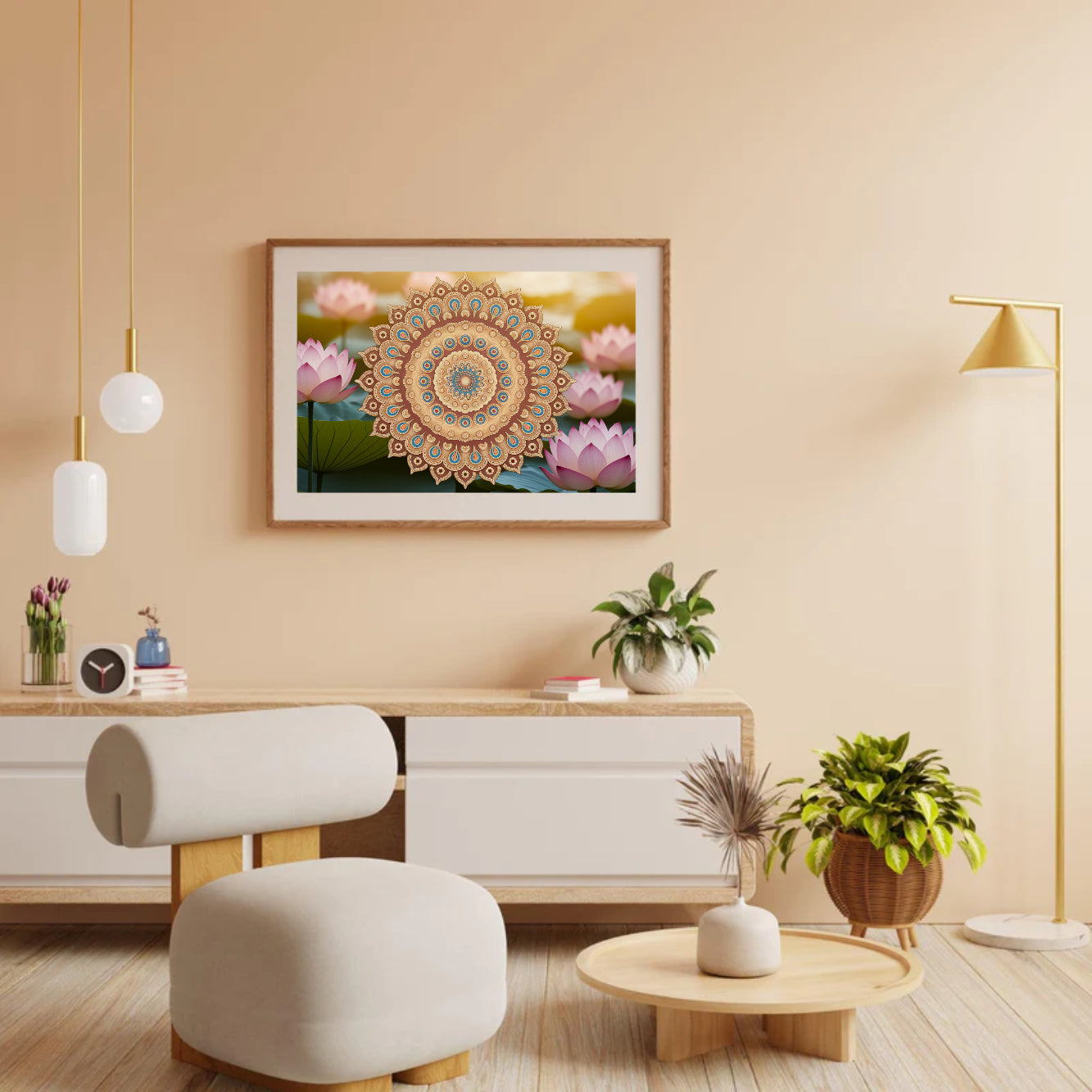 Diamantmaleri - Gylden mandala med indviklede detaljer