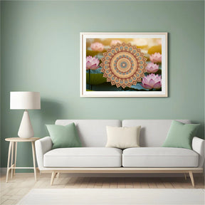 Diamantmaleri - Gylden mandala med indviklede detaljer