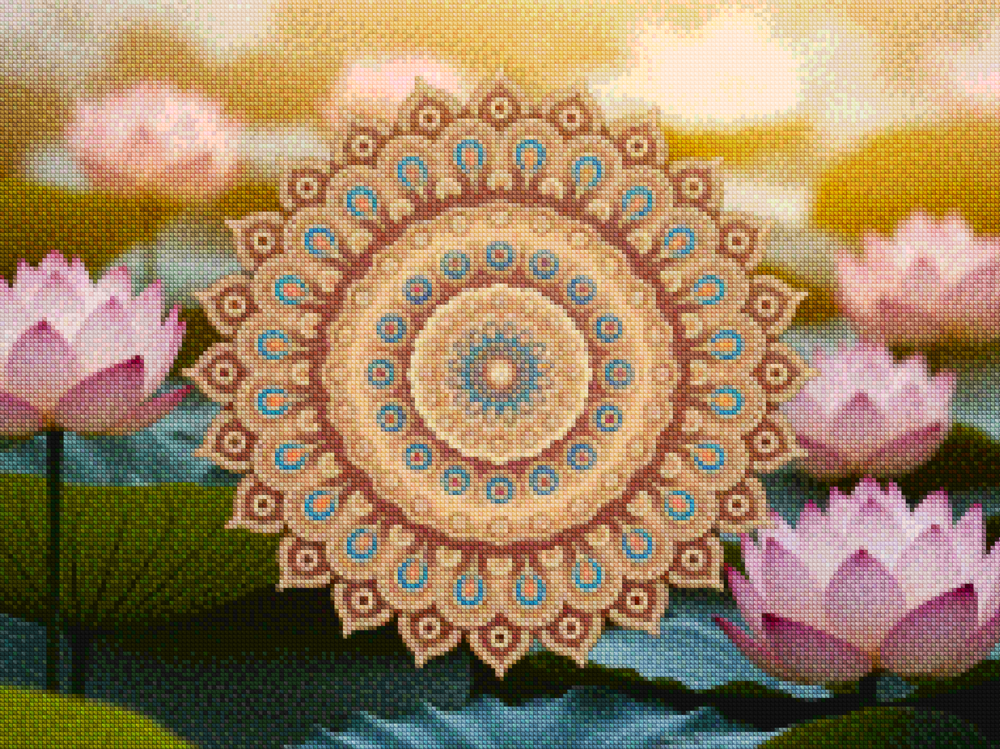 Diamantmaleri - Gylden mandala med indviklede detaljer