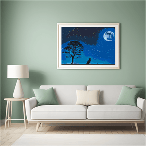 Diamantmaleri - Hylende hund ved fuldmåne - SEOS®