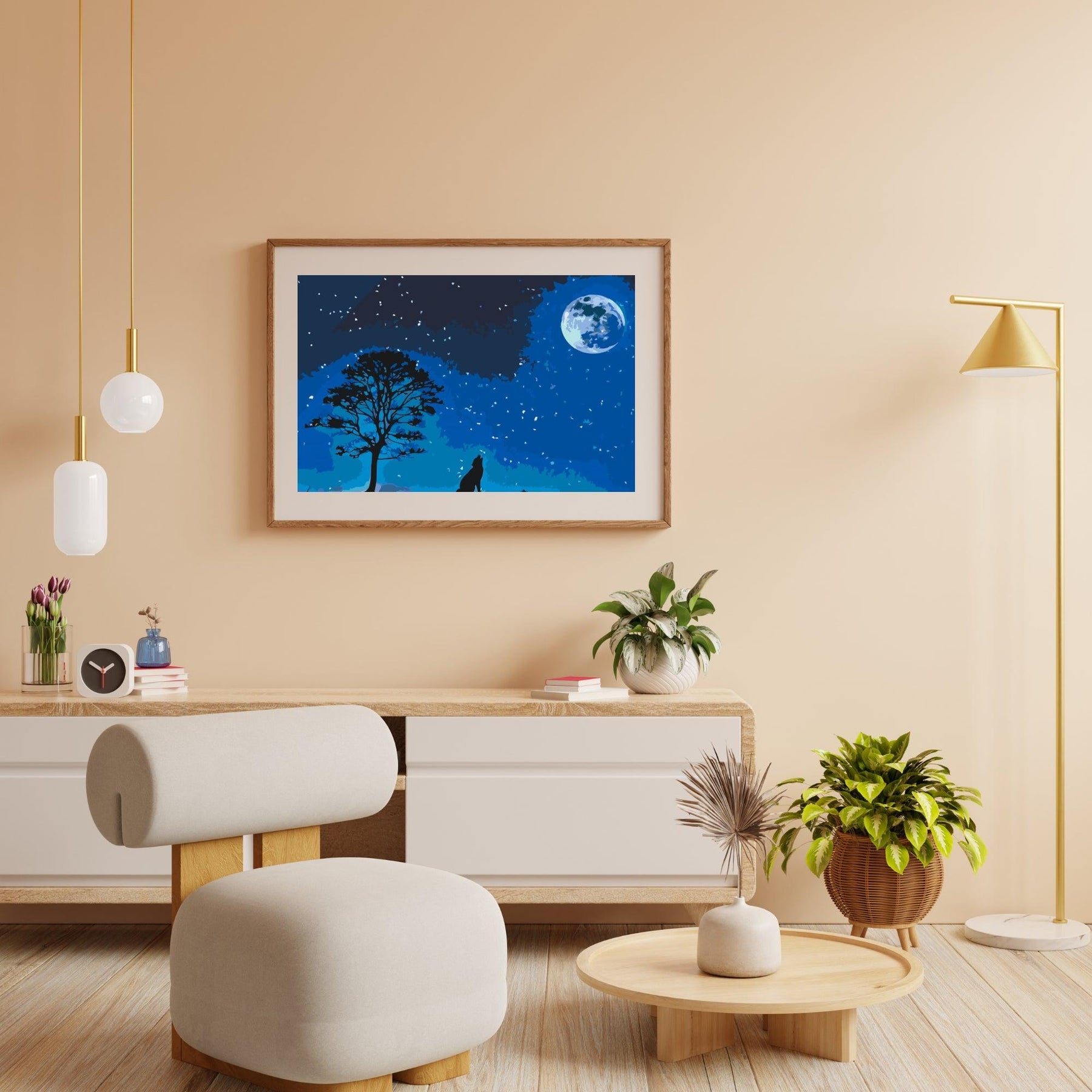 Diamantmaleri - Hylende hund ved fuldmåne - SEOS®