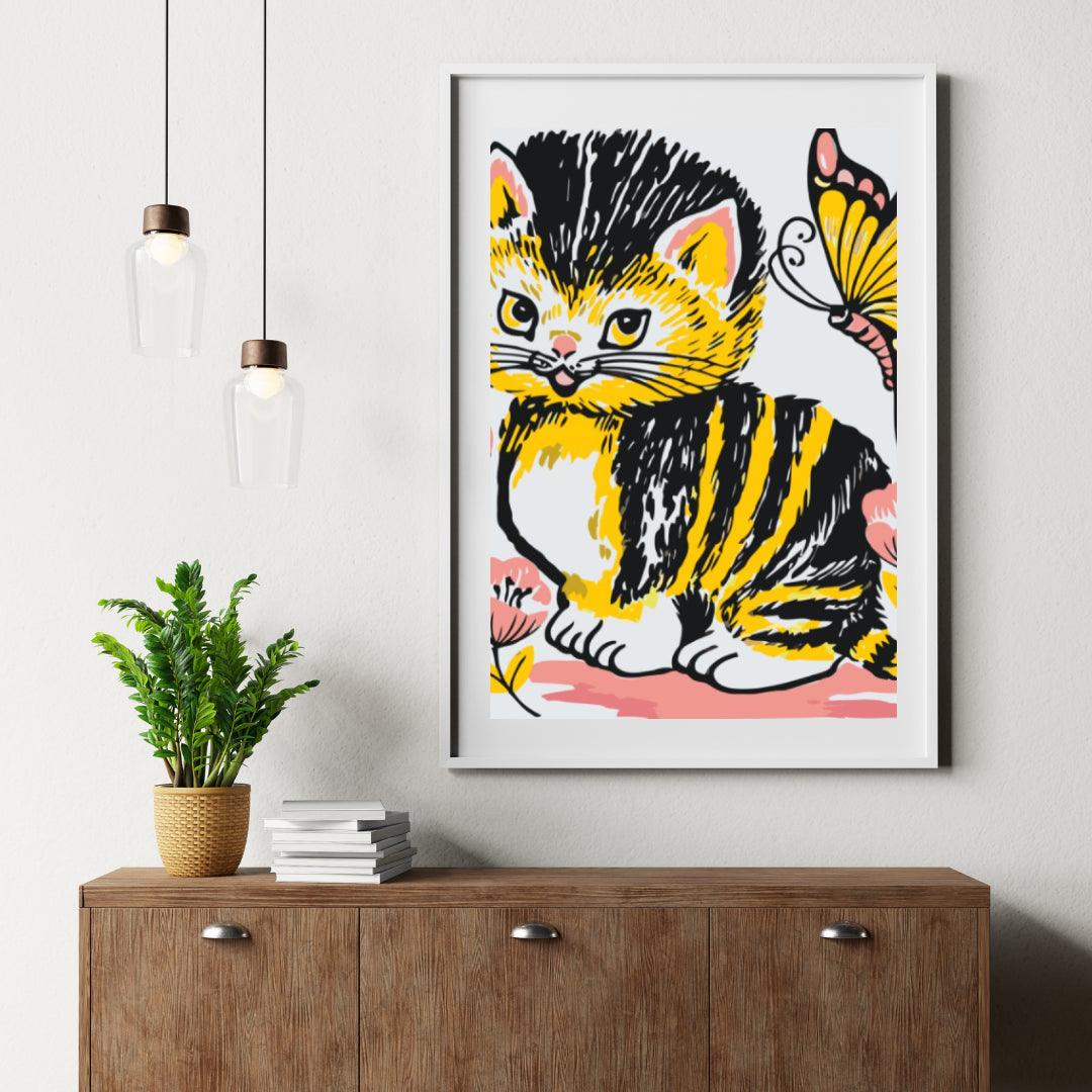 Diamantmaleri - Kat med sommerfugl - SEOS®