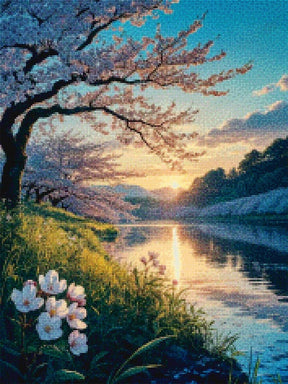 Diamantmaleri - Kirsebærblomster i skumringen