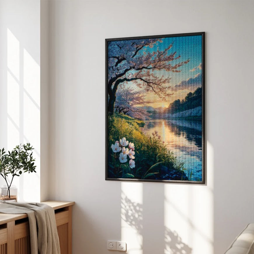 Diamantmaleri - Kirsebærblomster i skumringen