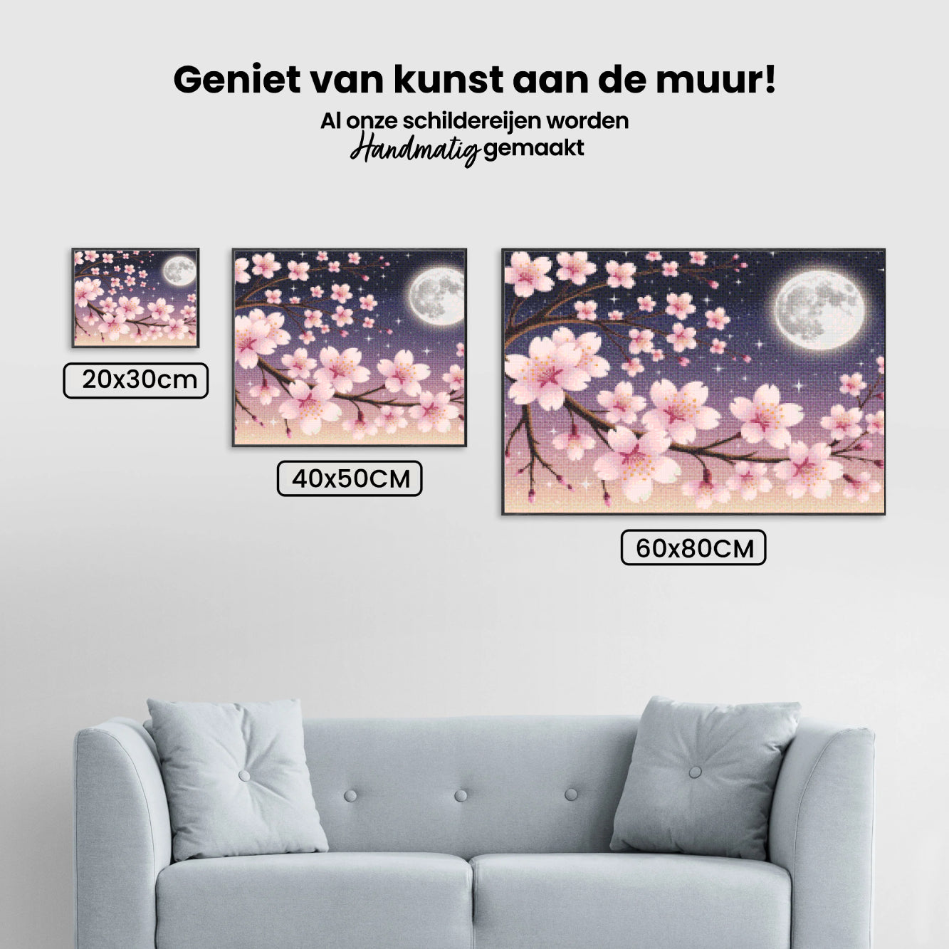 Diamantmaleri - Kirsebærblomster mod en månebelyst himmel