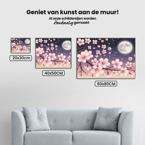 Diamantmaleri - Kirsebærblomster mod en månebelyst himmel