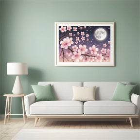 Diamantmaleri - Kirsebærblomster mod en månebelyst himmel