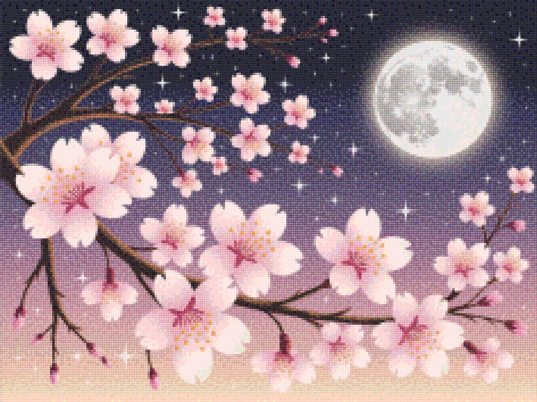 Diamantmaleri - Kirsebærblomster mod en månebelyst himmel