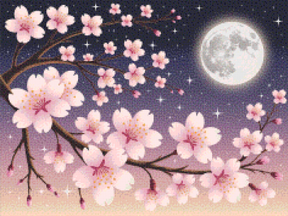 Diamantmaleri - Kirsebærblomster mod en månebelyst himmel