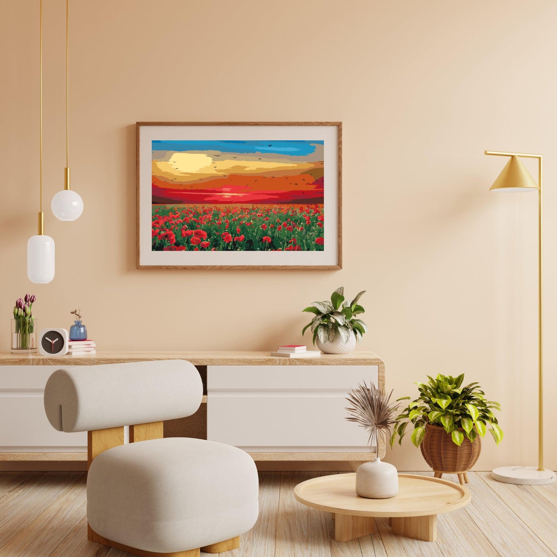 Diamantmaleri - Valmuemark ved solnedgang - SEOS Shop ®