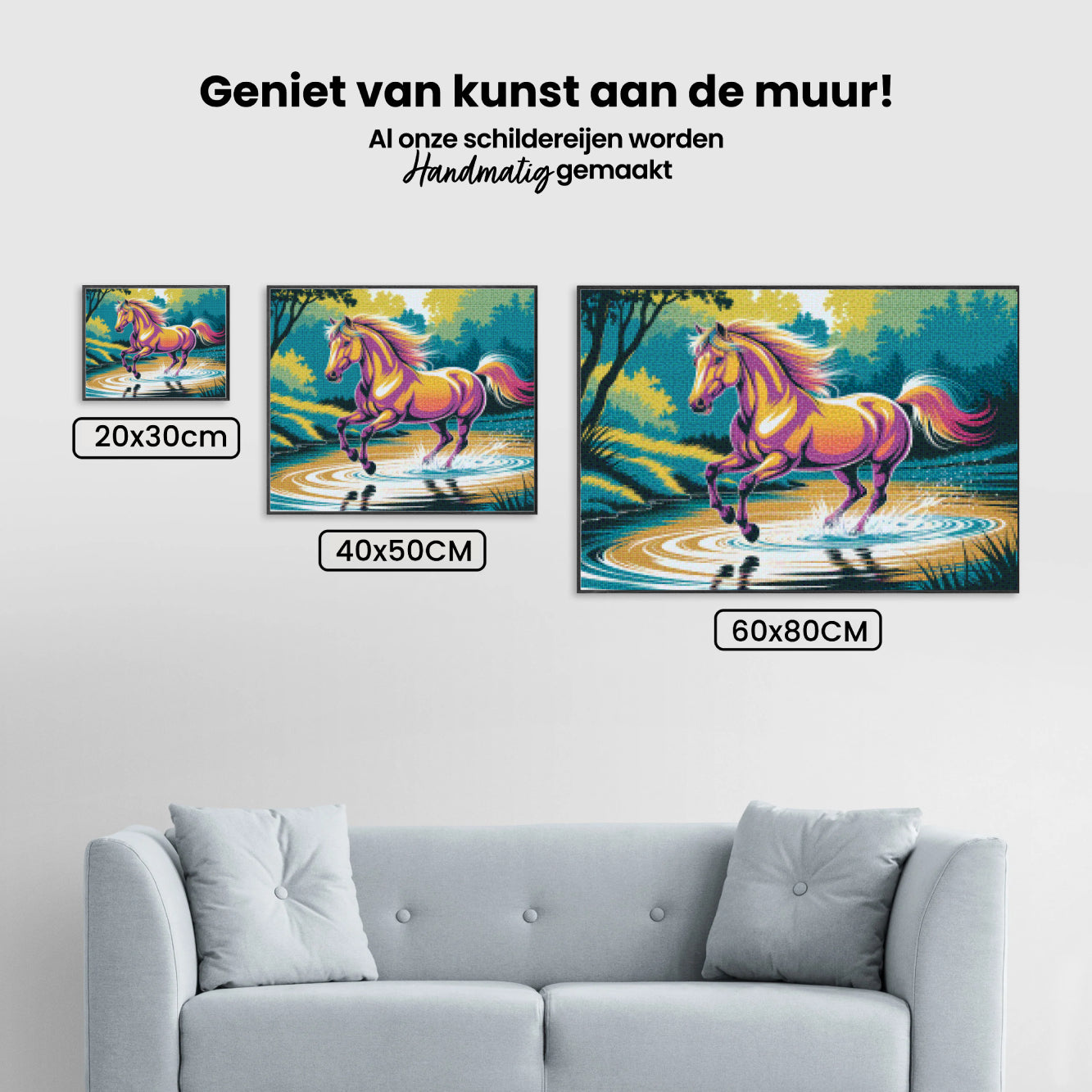 Diamantmaleri - Farverig hest galoperer gennem vand