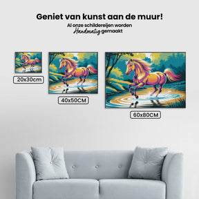 Diamantmaleri - Farverig hest galoperer gennem vand