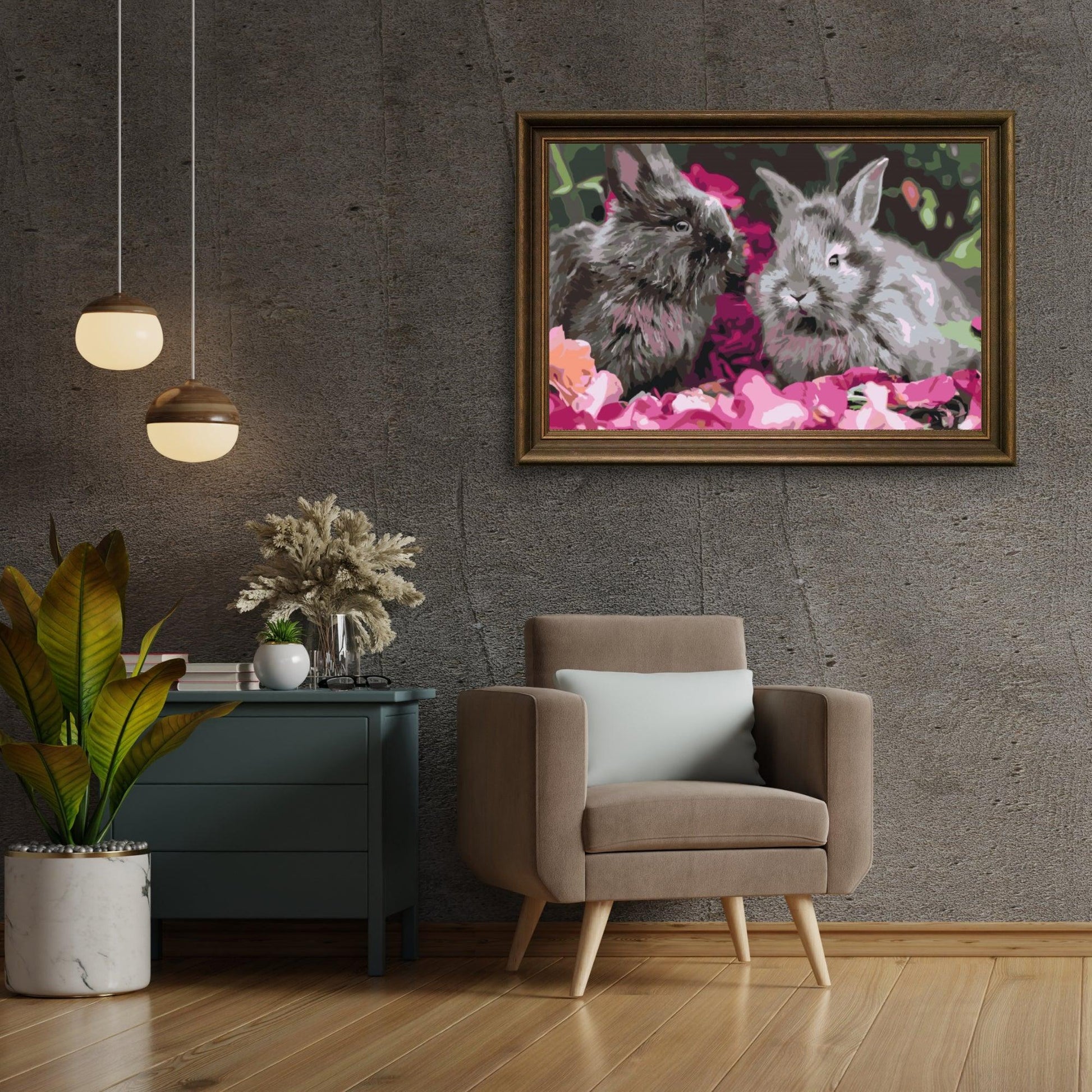 Diamantmaleri - Kaniner blandt blomsterne - SEOS®