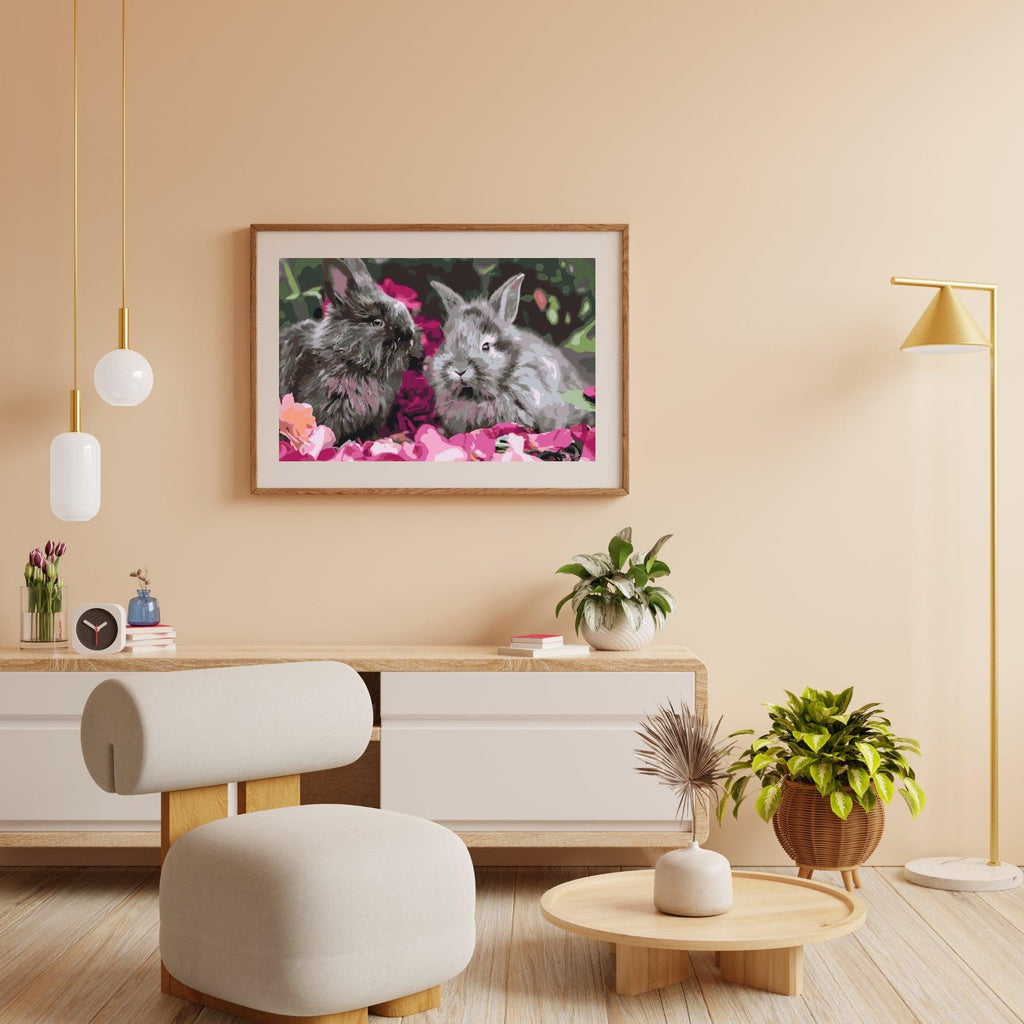 Diamantmaleri - Kaniner blandt blomsterne - SEOS®