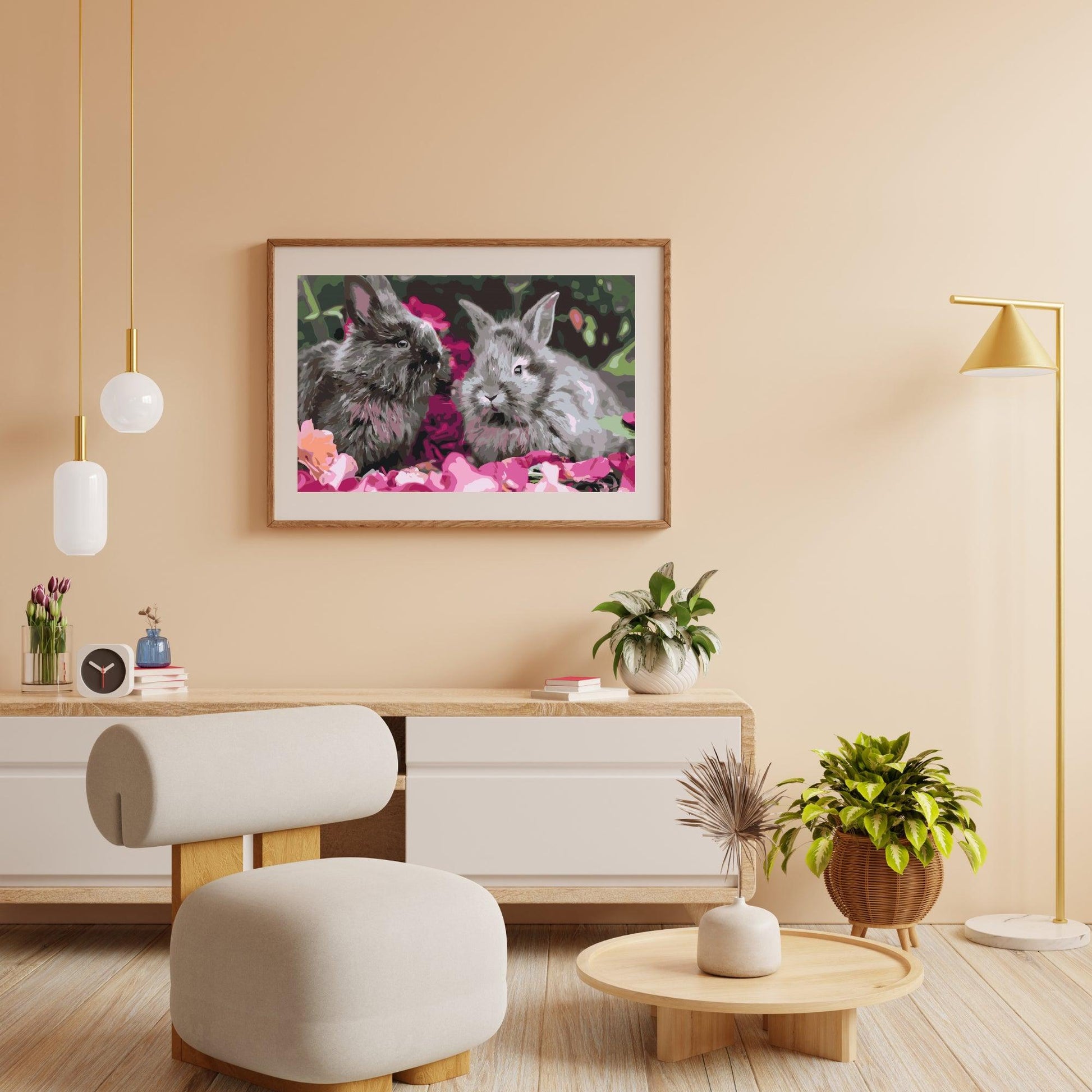 Diamantmaleri - Kaniner blandt blomsterne - SEOS®