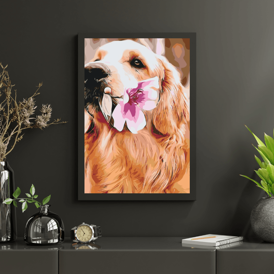 Diamantmaleri - Labrador med blomst - SEOS®