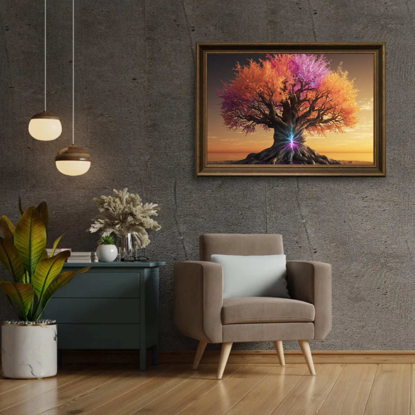 Diamantmaleri - Livets træ med farverige blade