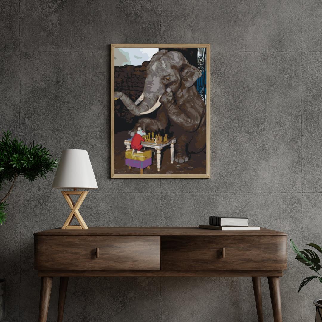 Diamantmaleri - Elefant og mus spiller skak - SEOS®