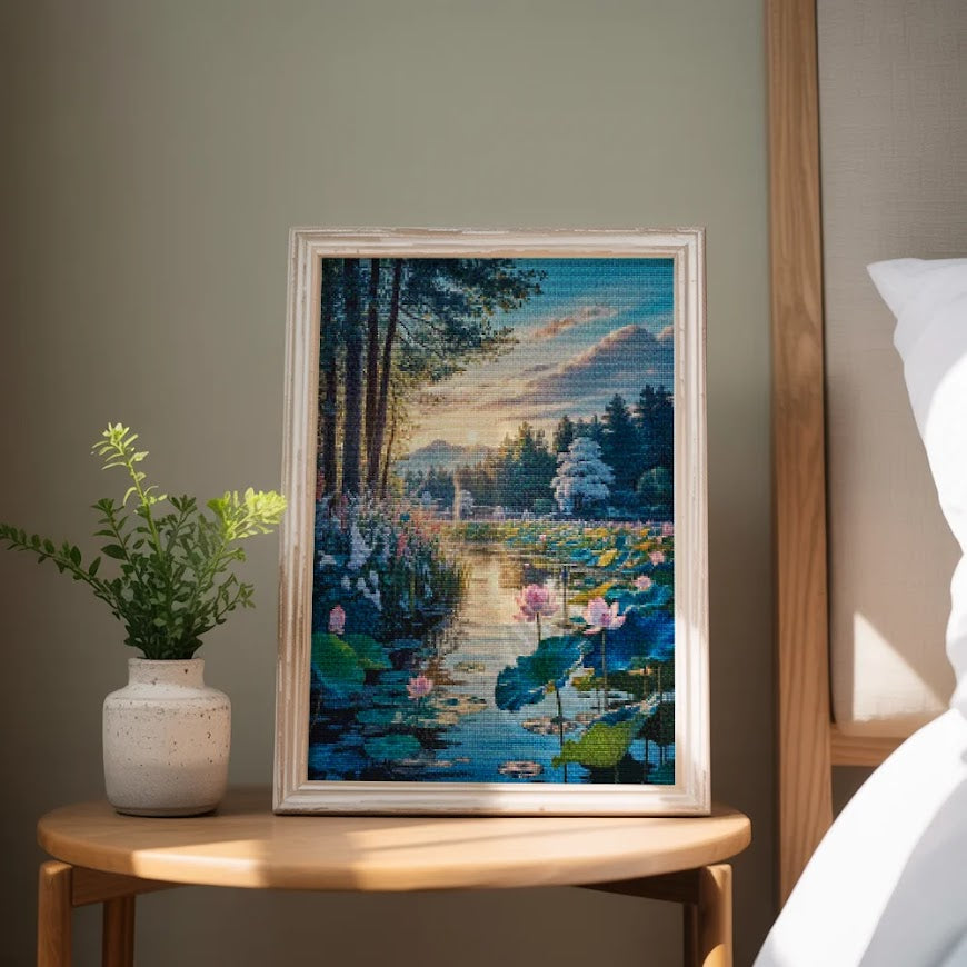 Diamantmaleri - Lotusdammens opvågnen