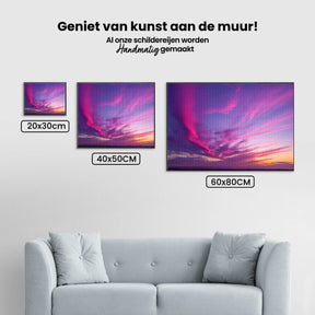 Diamantmaleri - Lilla og lyserøde skyer ved solnedgang