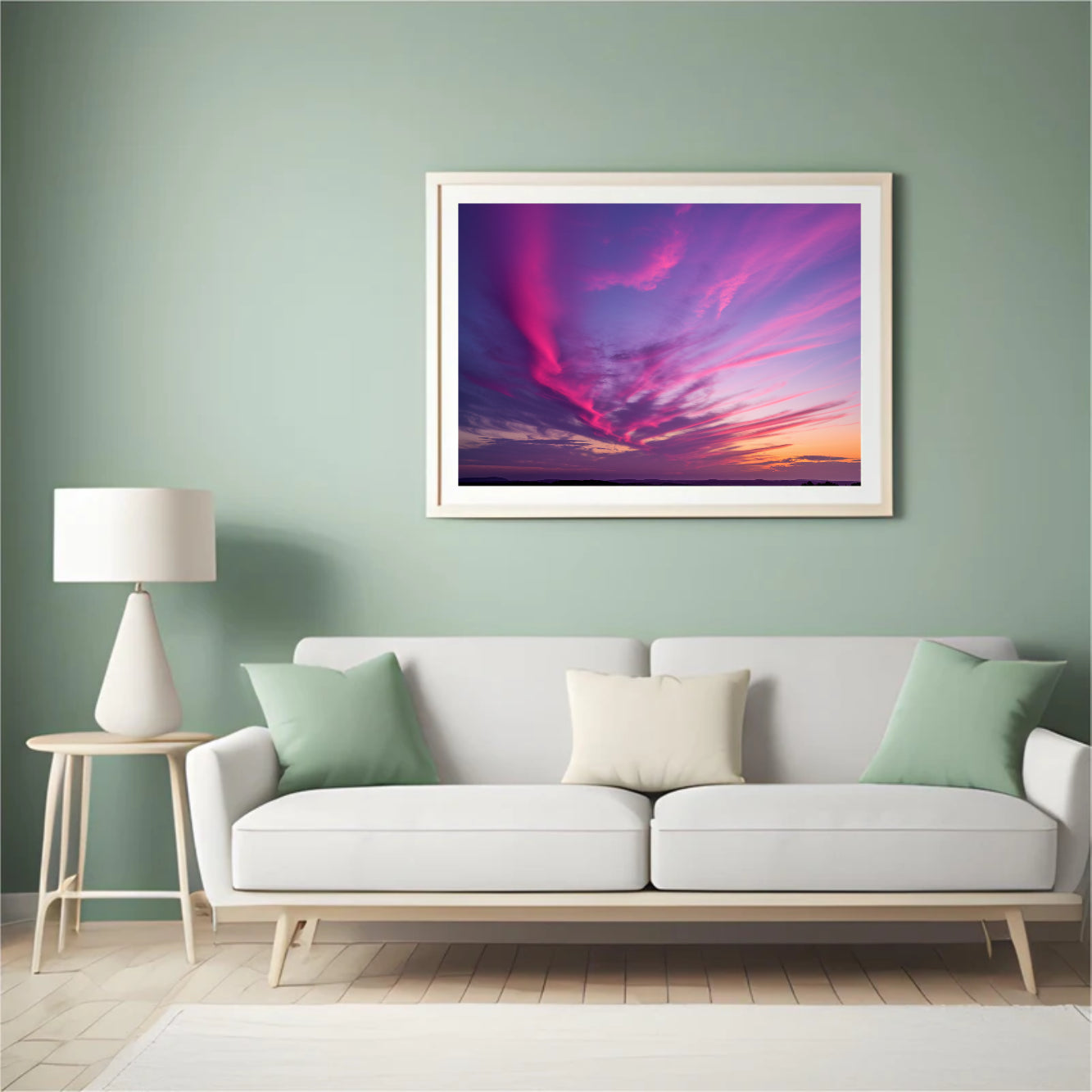 Diamantmaleri - Lilla og lyserøde skyer ved solnedgang