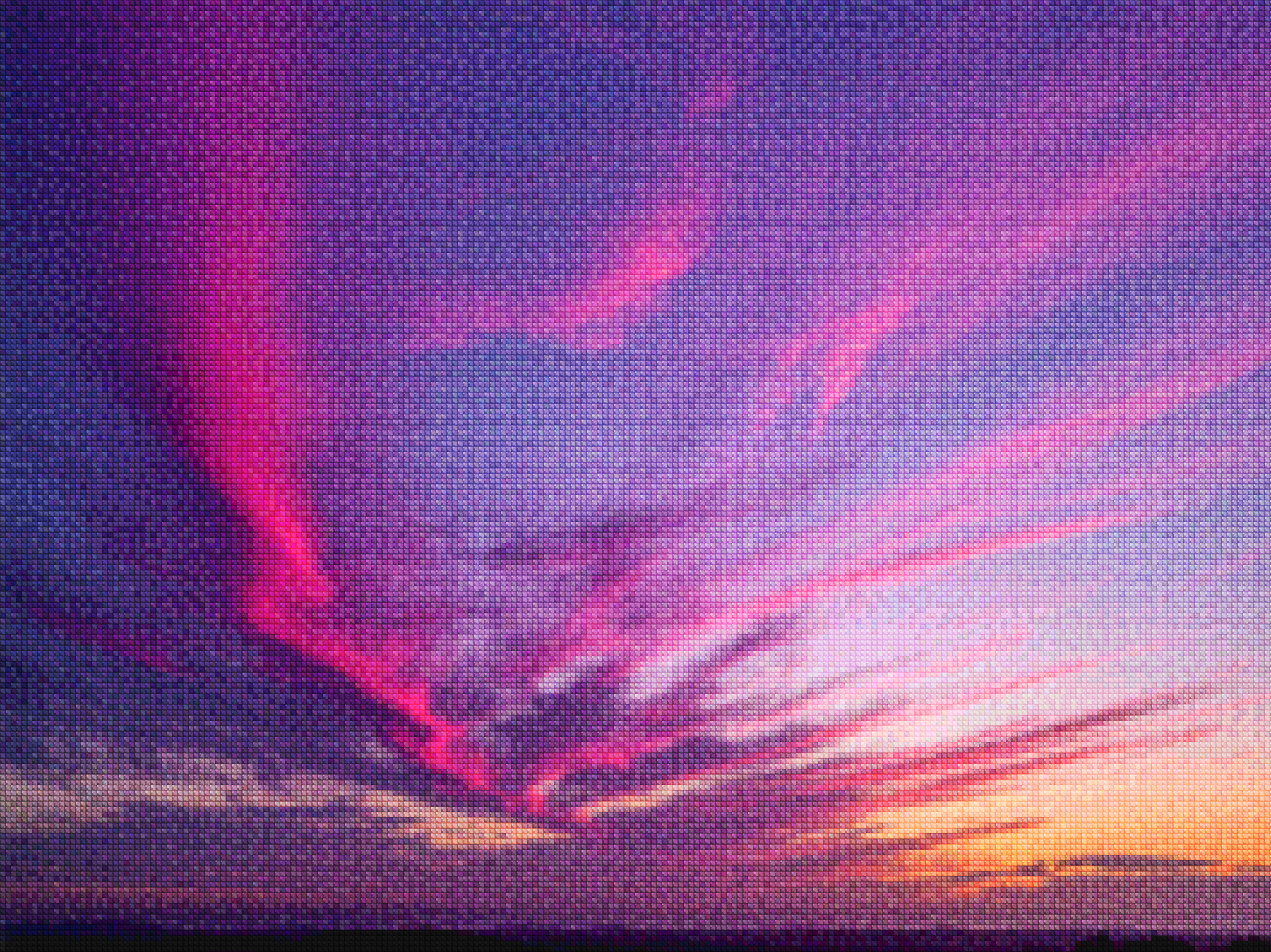 Diamantmaleri - Lilla og lyserøde skyer ved solnedgang