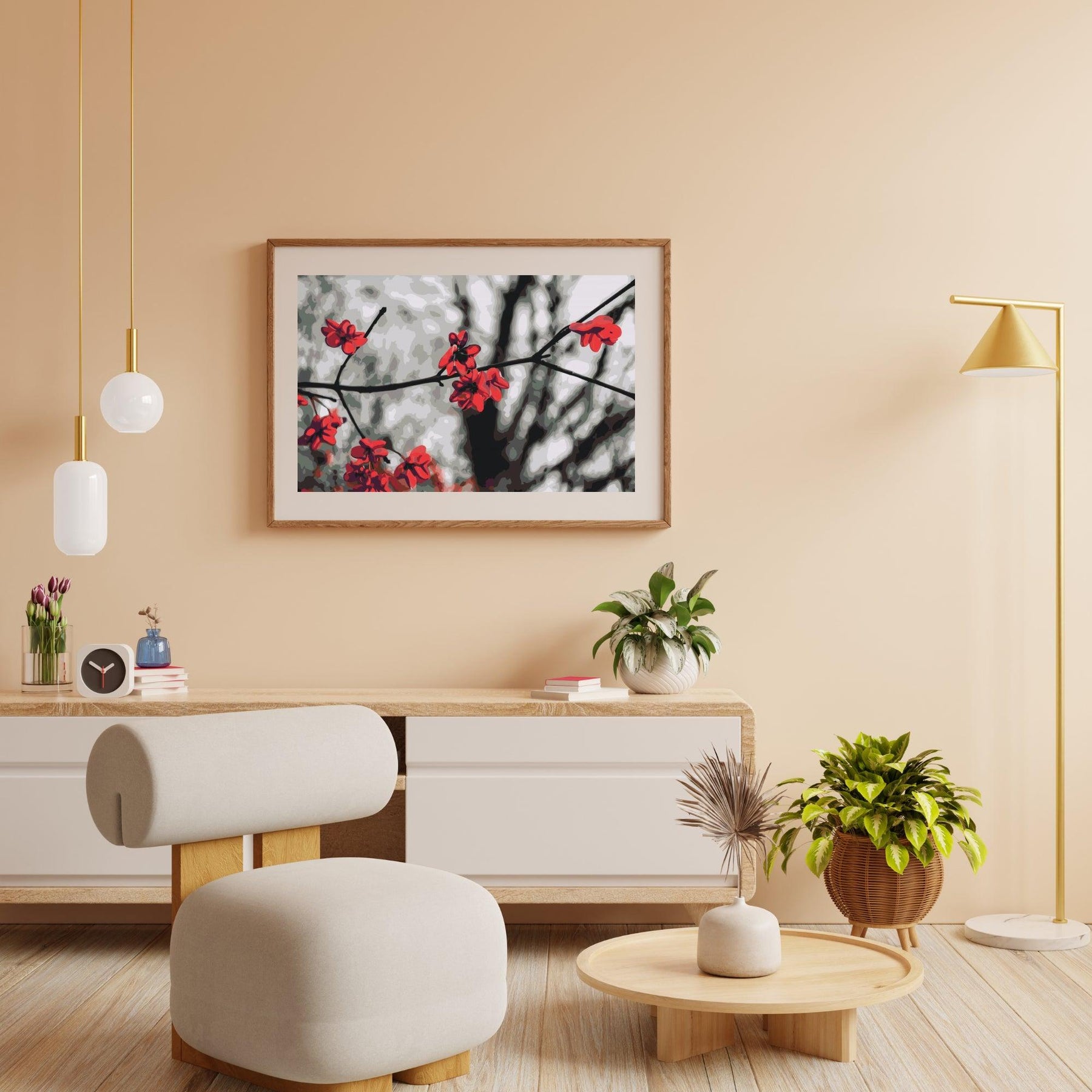 Diamantmaleri - Røde blomster på træet - SEOS Shop ®