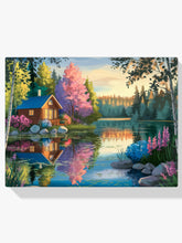 Diamantmaleri - Stille hytte ved søen