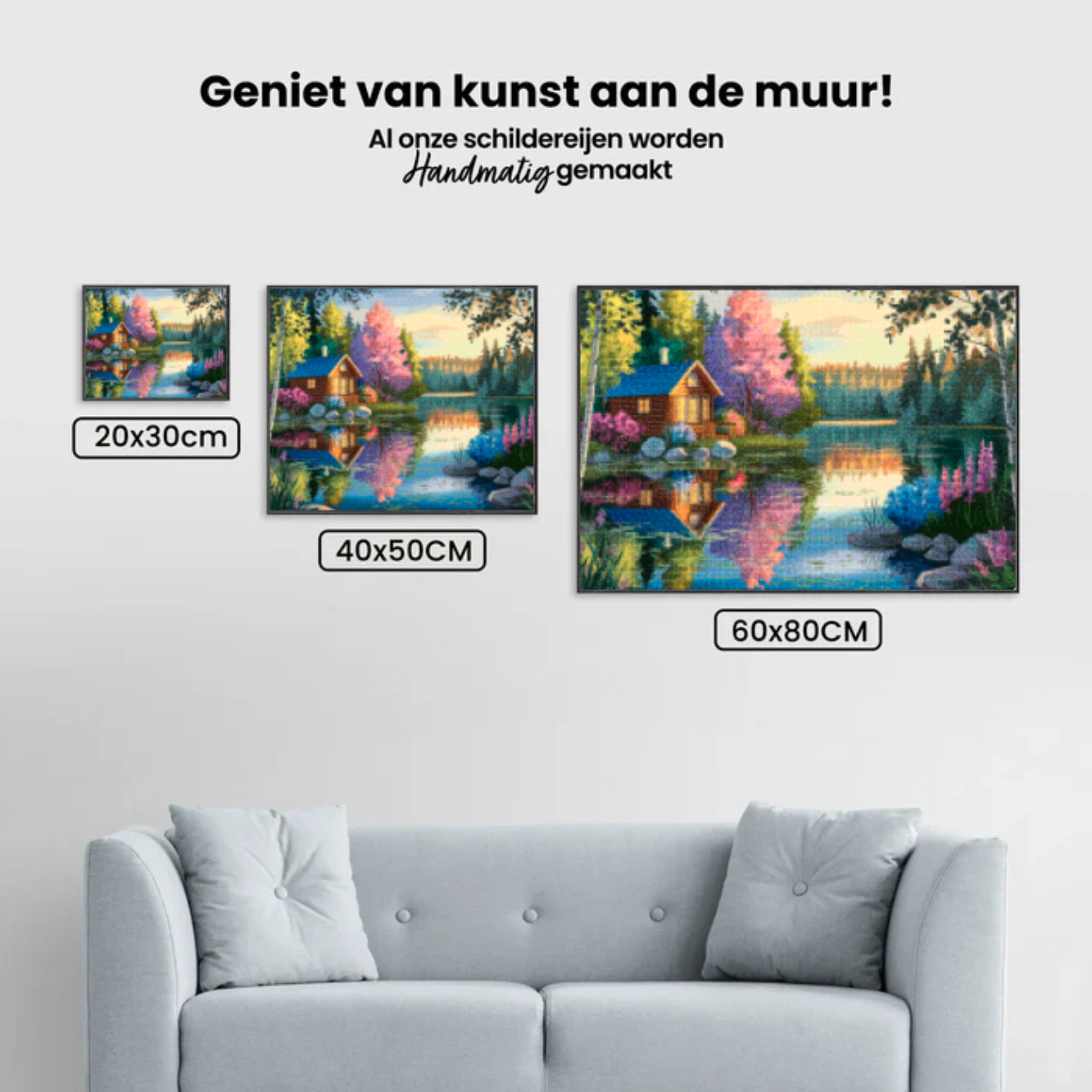 Diamantmaleri - Stille hytte ved søen